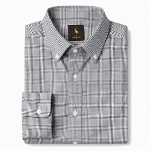 Tailorbyrd Men’s Medium Gray Plaid Button-Down Shirt Flamingo Logo